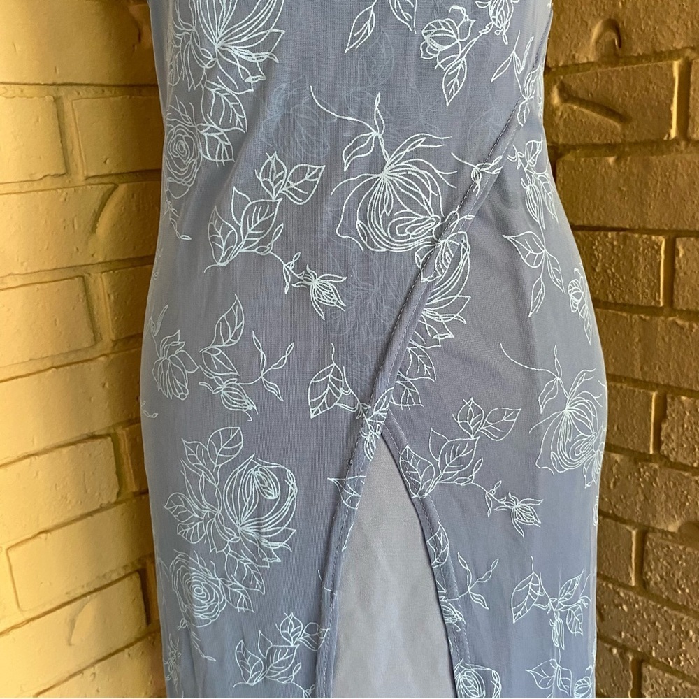Vintage 00s y2k fairycore fairy Blue asymmetrical Going Out Maxi Dress Floral L - Picture 2 of 10